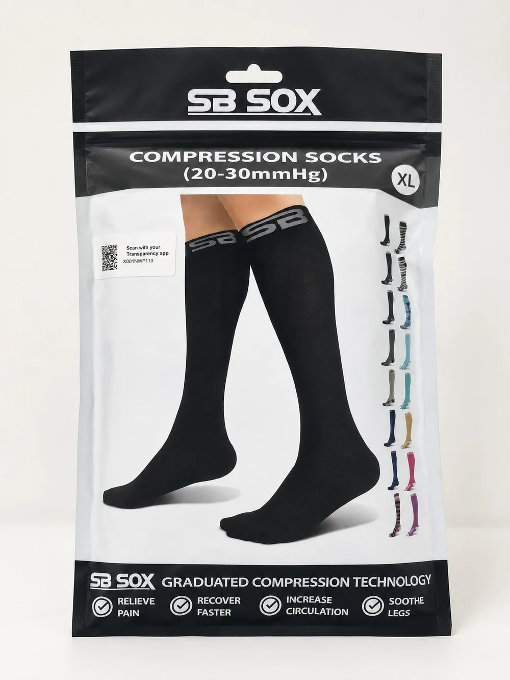 Black Compression Socks (XL) - Graduated Support